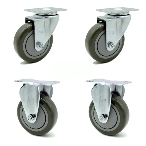 4 Inch Gray Polyurethane Wheel Swivel Top Plate Caster Set with 2 Rigid SCC